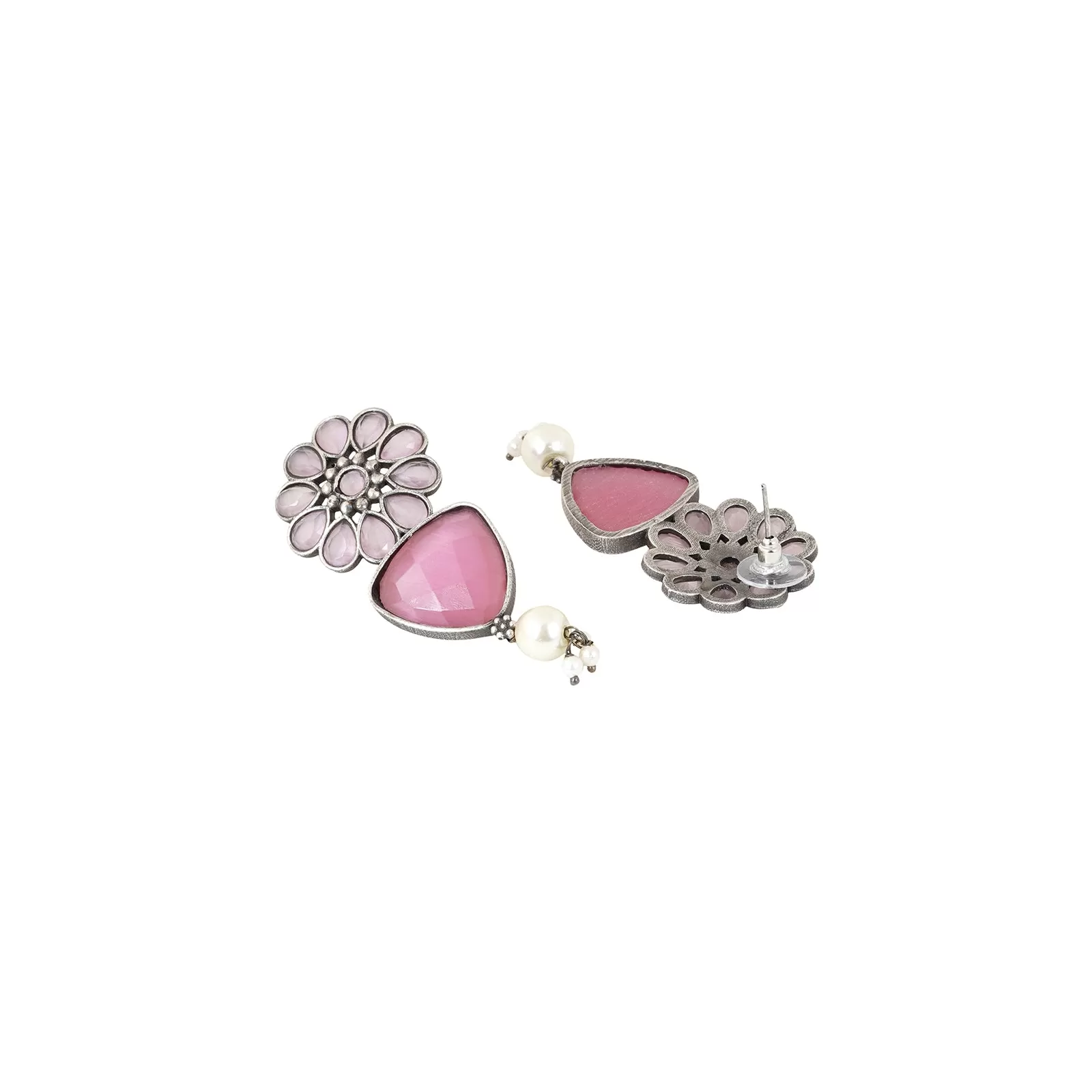 Teejh Ashikaa Pink and White Silver Oxidised Earring