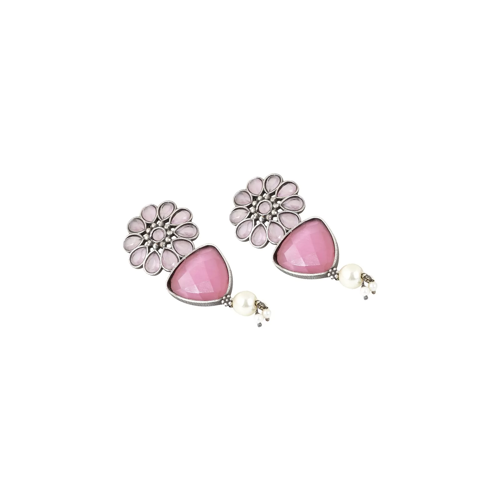 Teejh Ashikaa Pink and White Silver Oxidised Earring