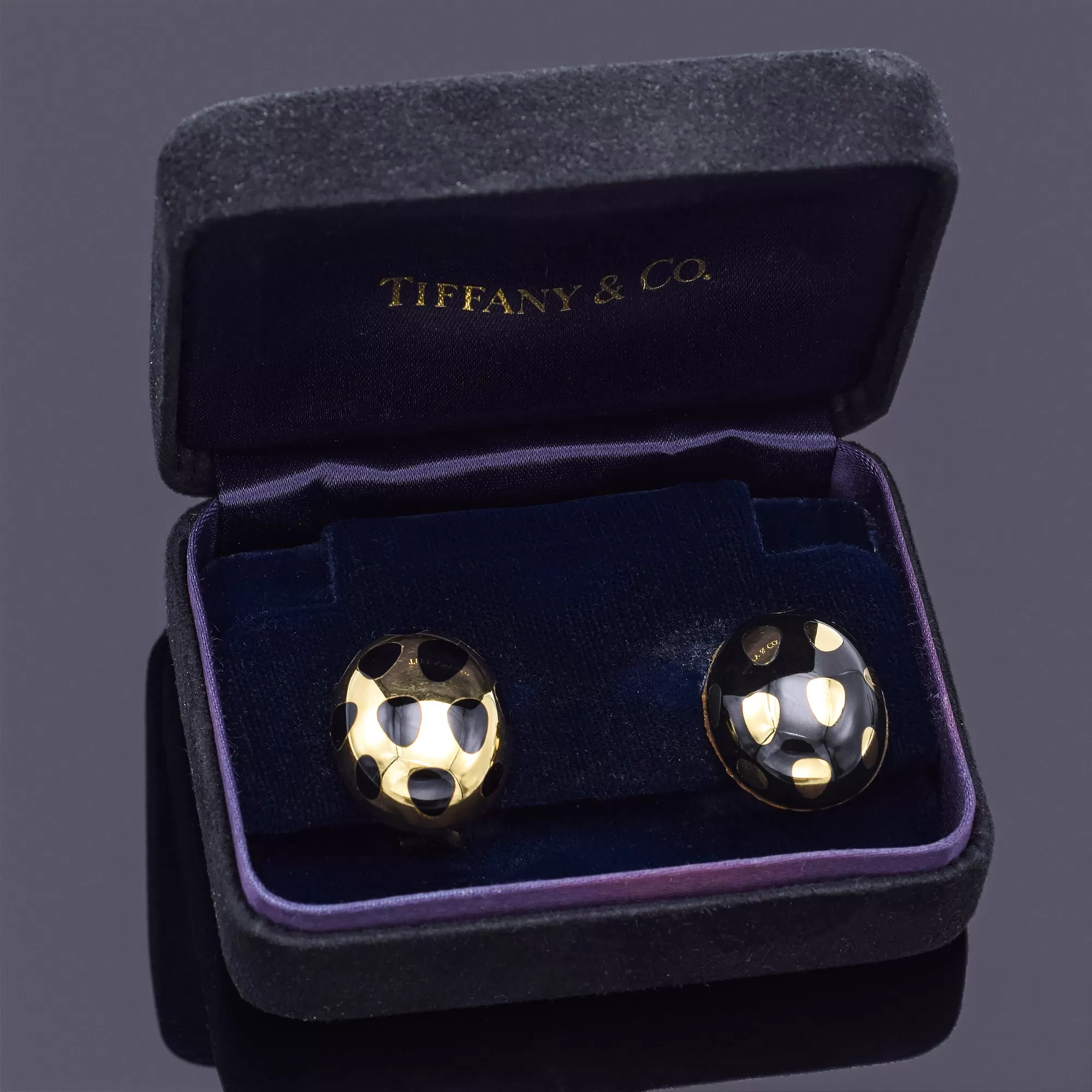 Tiffany & Co Angela Cummings 18K Gold Positive Negative Black Jade Earrings  Box