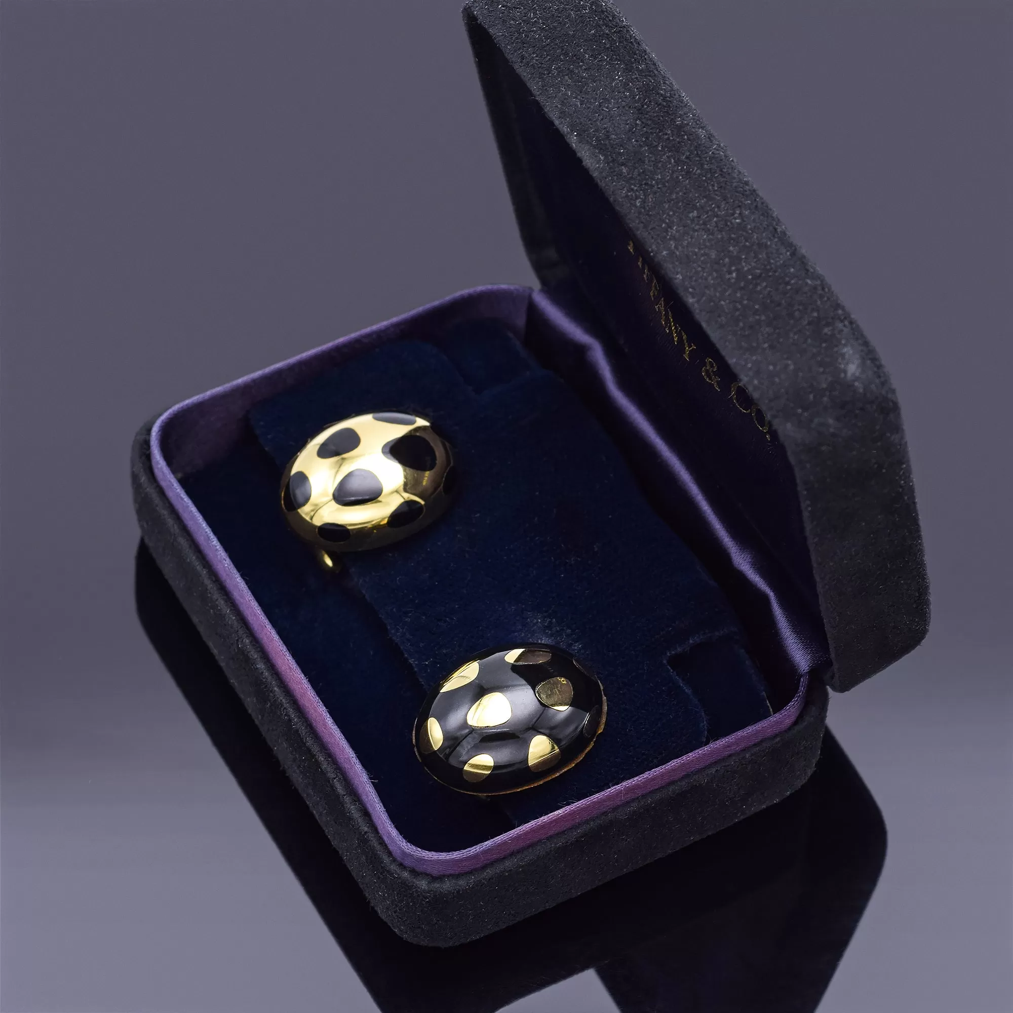 Tiffany & Co Angela Cummings 18K Gold Positive Negative Black Jade Earrings  Box