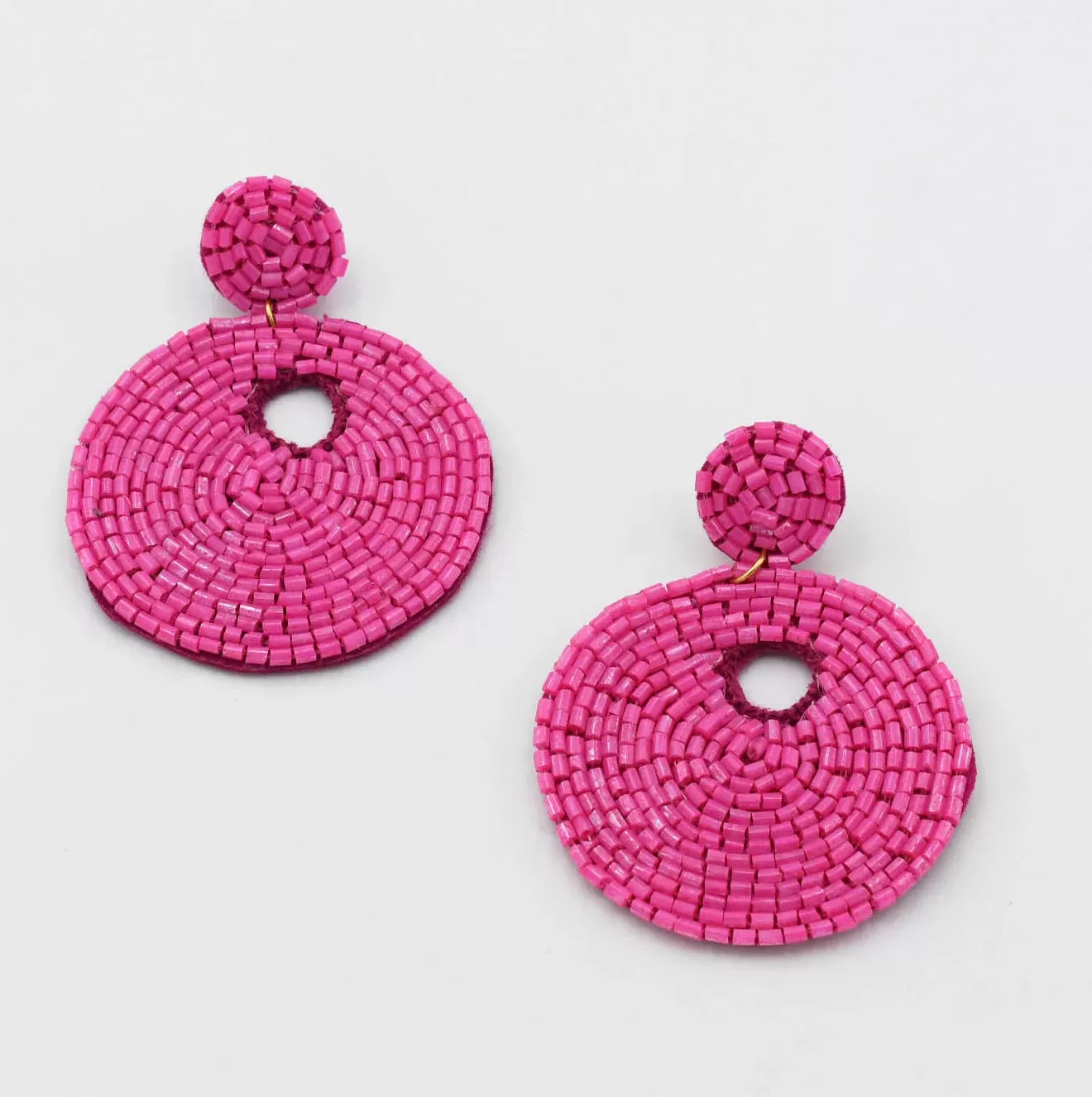 Treasure Jewels - Pink Beaded Drop Disc Earrings  - PREORDER