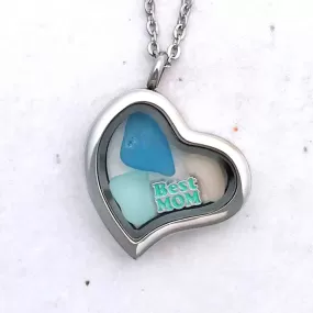 Turquoise, Aqua & Pink "Best Mom" Sea Glass Locket | #1680