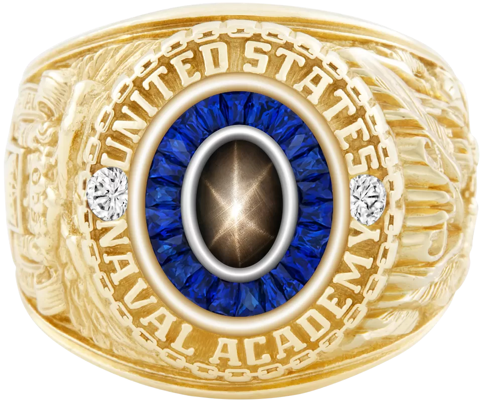 USNA Class Ring Mod™ with Black Star Sapphire Centerpiece and Diamond Dividers