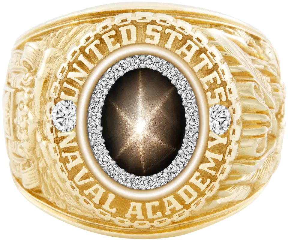 USNA Class Ring Mod™ with Black Star Sapphire Centerpiece and Diamond Dividers