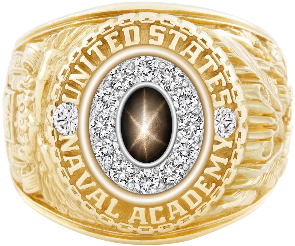 USNA Class Ring Mod™ with Black Star Sapphire Centerpiece and Diamond Dividers