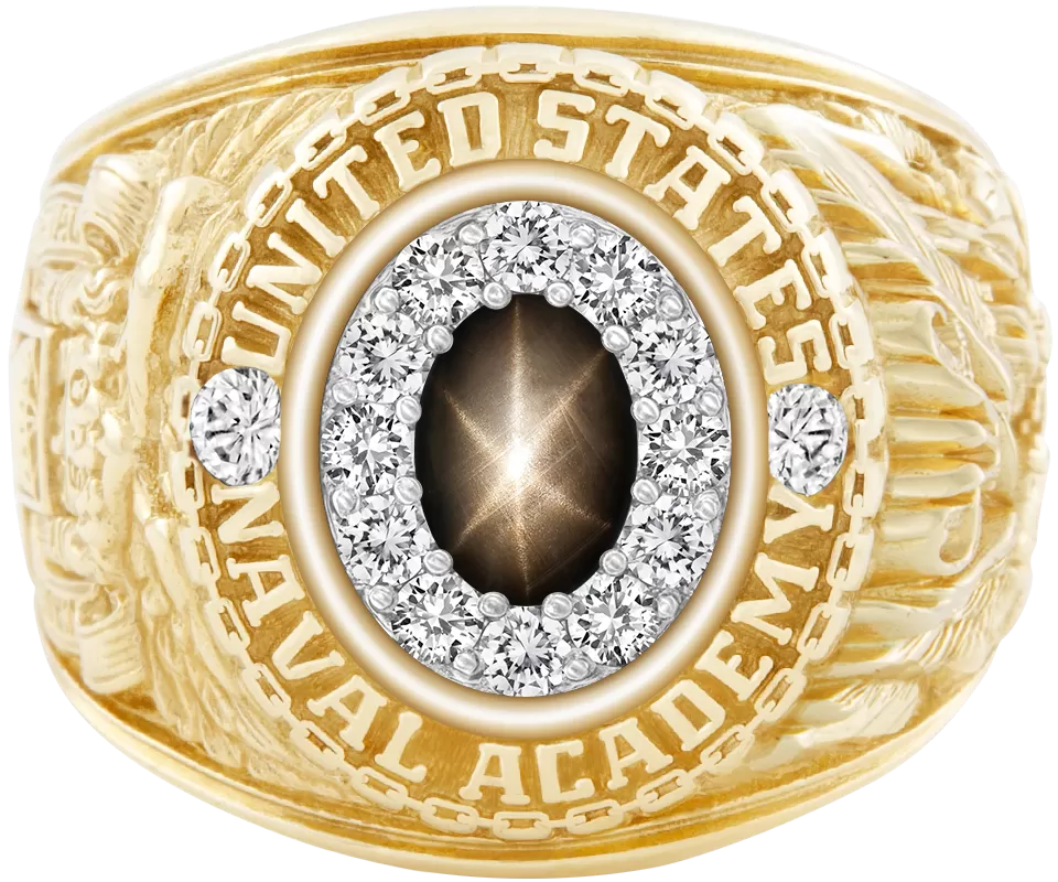 USNA Class Ring Mod™ with Black Star Sapphire Centerpiece and Diamond Dividers