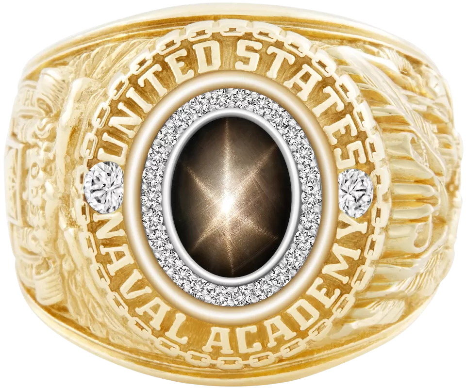 USNA Class Ring Mod™ with Black Star Sapphire Centerpiece and Diamond Dividers