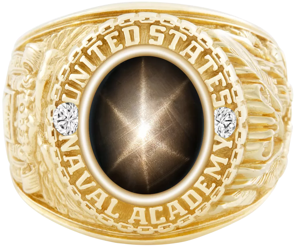 USNA Class Ring Mod™ with Black Star Sapphire Centerpiece and Diamond Dividers