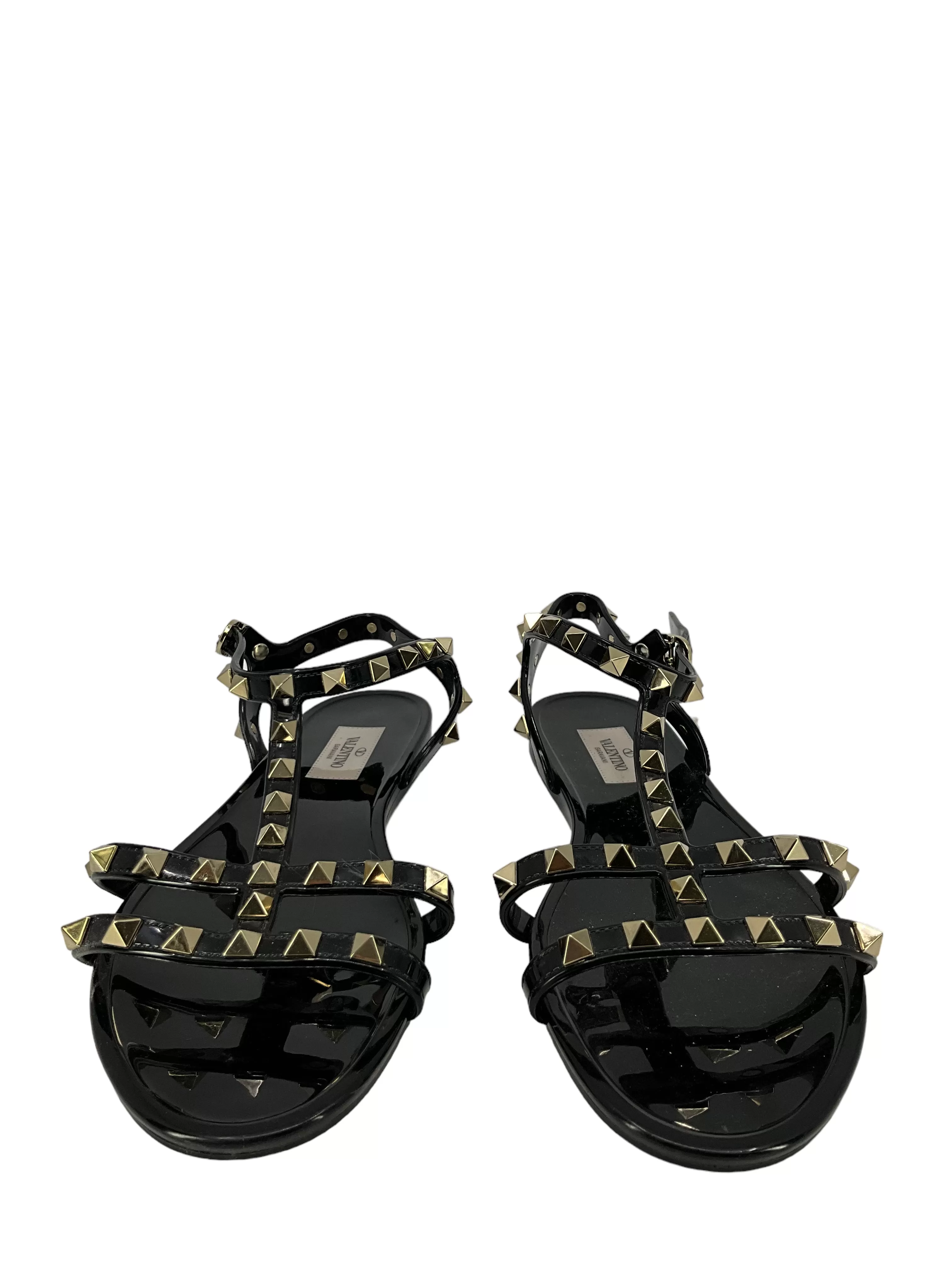 Valentino Black Patent Leather Rockstud Sandals Size 9