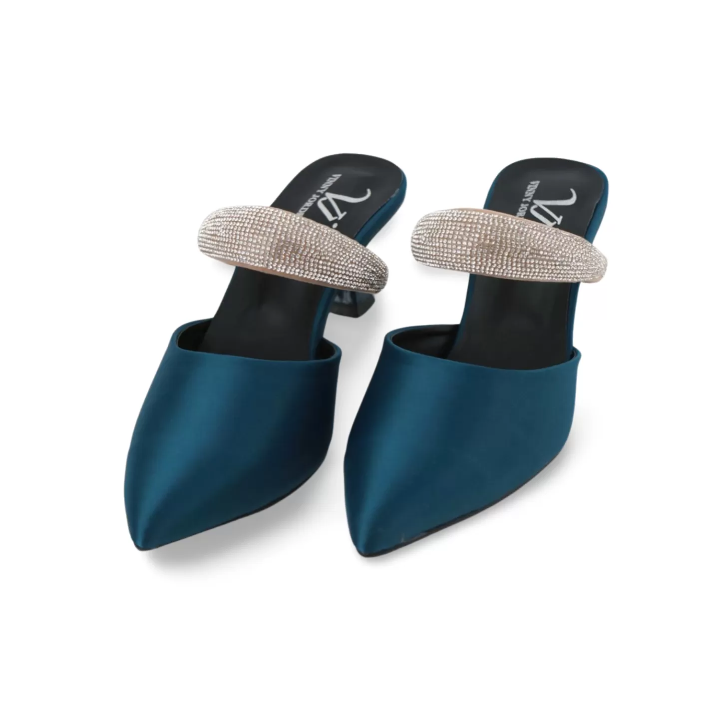 VINNY JORDEN Rhinestone Strap Heeled Mules: Chic Comfort for Every Step