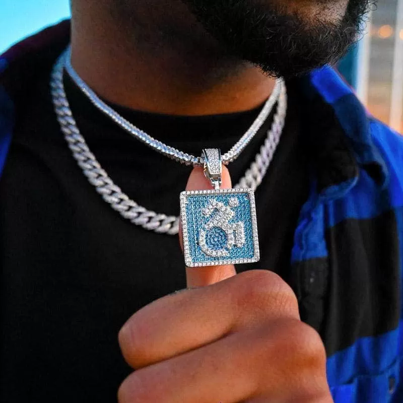 Wheelchair Blue Iced Emoji Pendant