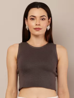 Women Dark Grey Viscose Tank Top