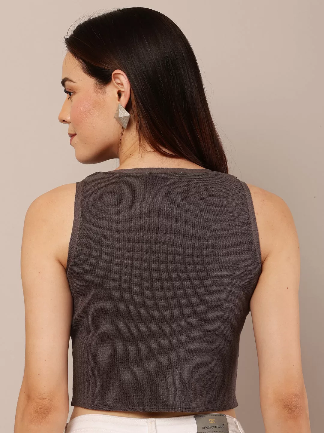 Women Dark Grey Viscose Tank Top