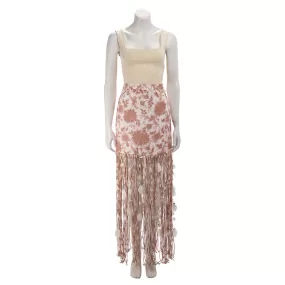 Zimmermann Tan Tonal Floral Postcard Fringed Skirt 0